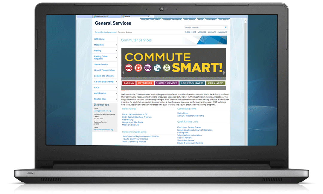 Commuter Services SharePoint web page