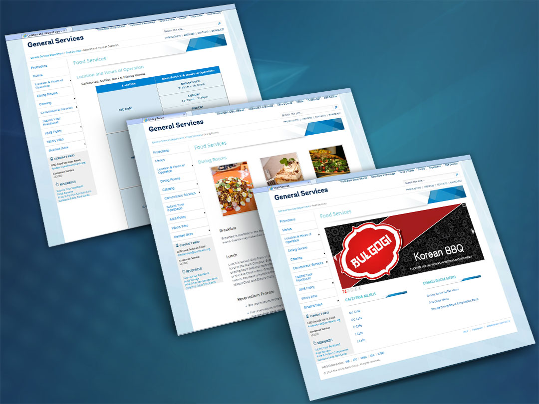 Food Services SharePoint web pages
