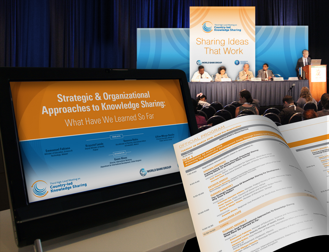 Session room signage, stage, and program