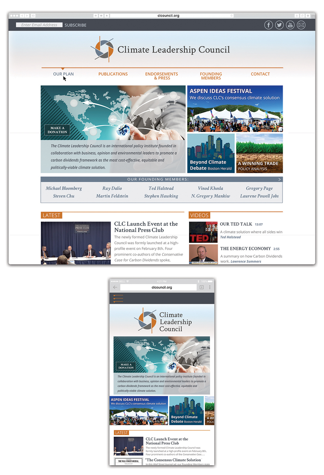 Screenshots of responsive web template for desktop and mobile