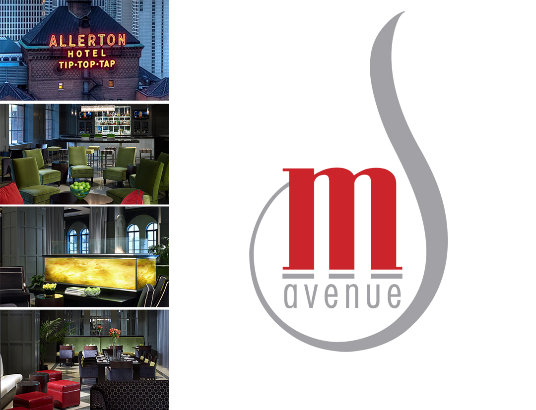 M Ave Logo and context images of the Allerton Hotel